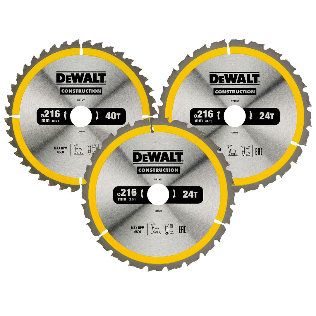 DEWALT Kreissägeblatt-Set DT1962 (für Stationärsägen, Sägeblatt-ø: 216/30 mm, Schnittbreite: 2,6 mm,