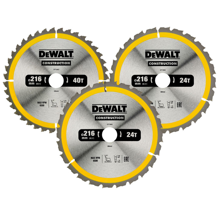 DEWALT Kreissägeblatt-Set DT1962 (für Stationärsägen, Sägeblatt-ø: 216/30 mm, Schnittbreite: 2,6 mm,
