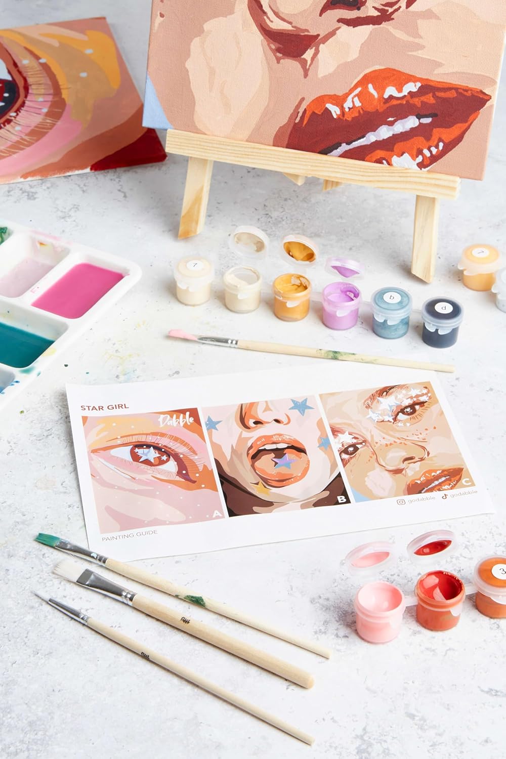 Dabble Premium Set Malen nach Zahlen für Erwachsene - 3 Stück - Mit Zubehör: Leinwand, Rahmen, Acryl