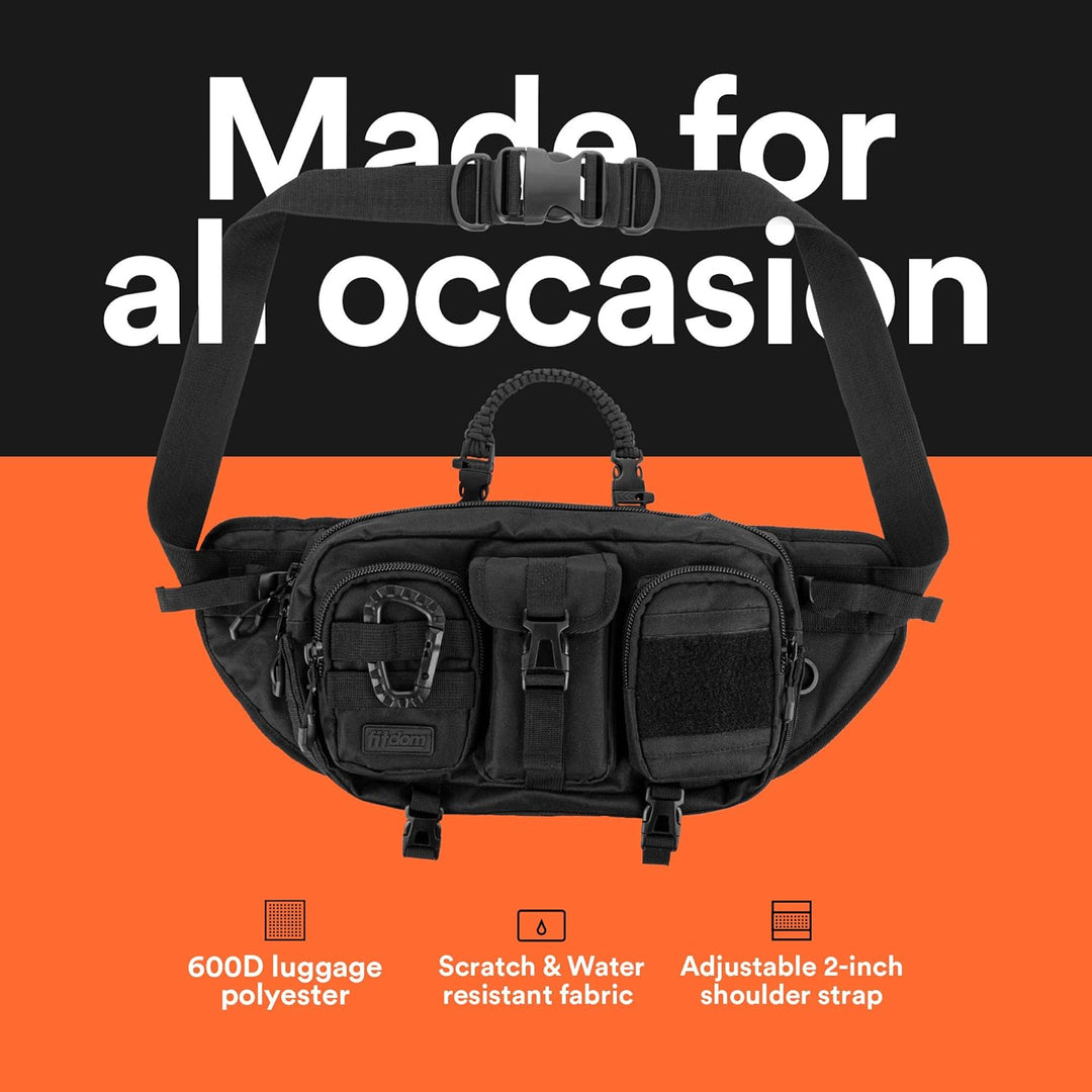 Fitdom Grosse taktische Sling Bag für Herren aus strapazierfähigem TechwearStoff und robust für den