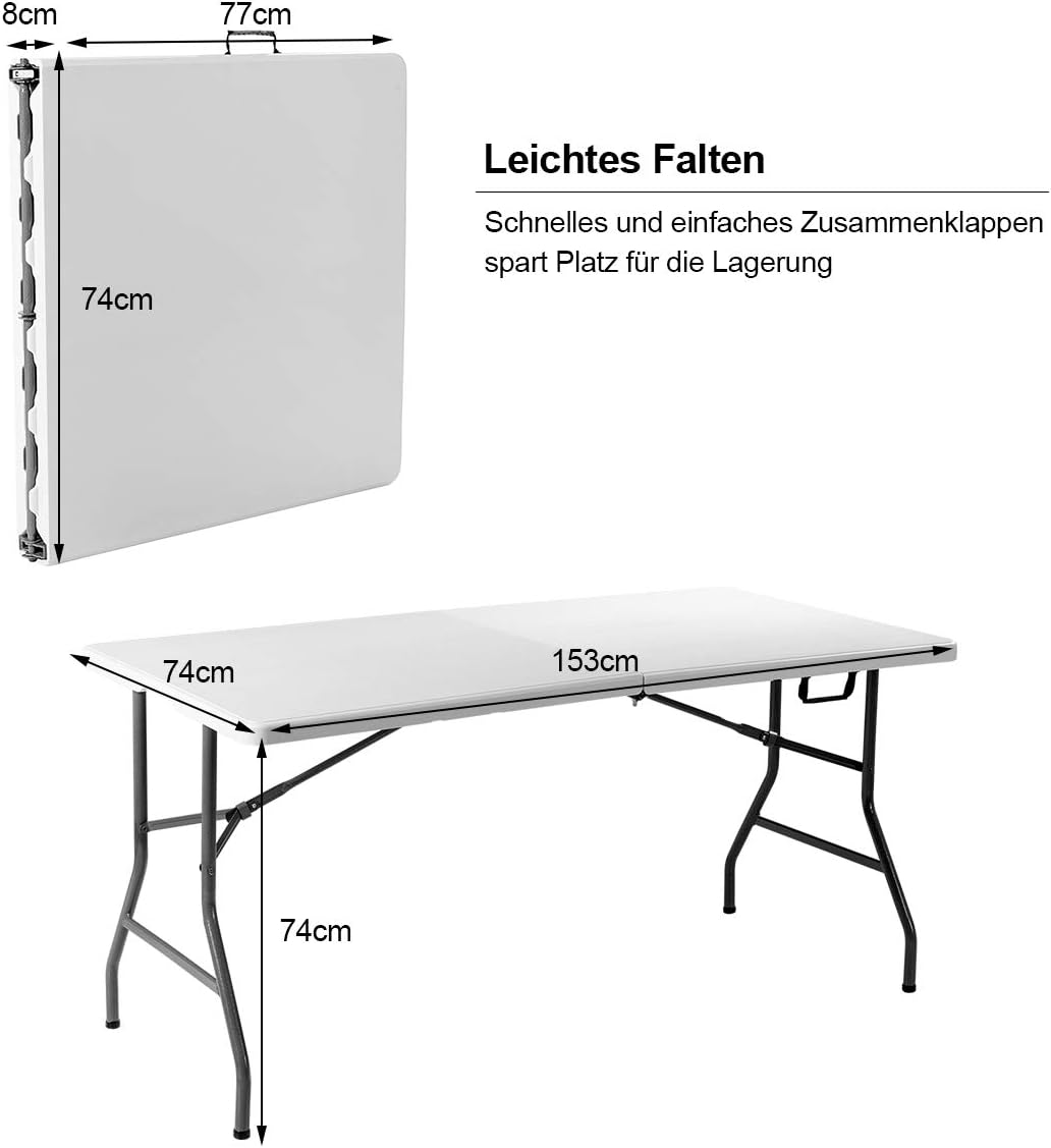 COSTWAY Buffettisch klappbar 153x74cm, Klapptisch mit Tragegriff, Partytisch, Campingtisch aus Kunst