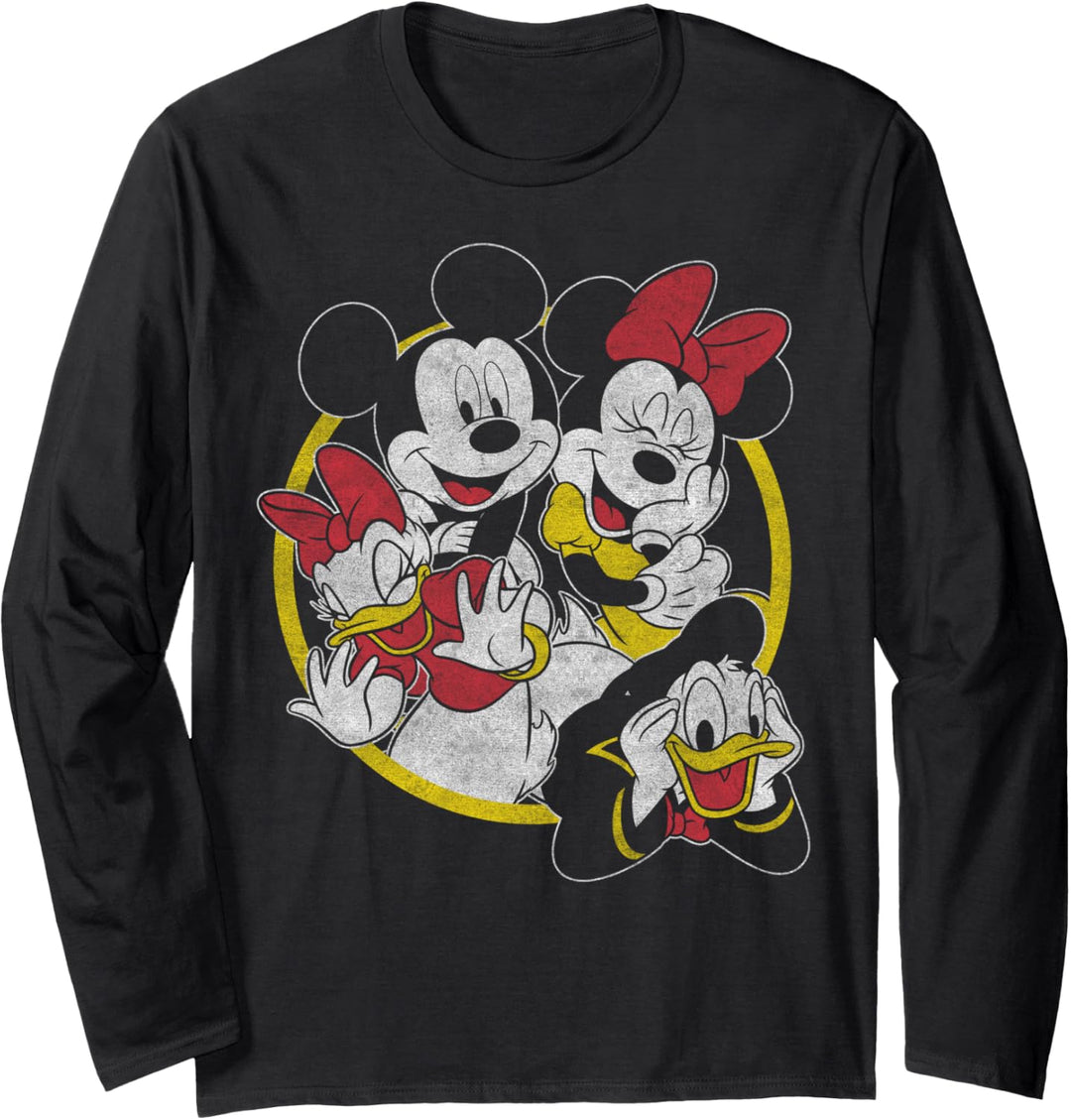 Disney Mickey And Friends Group Yellow Circle Outline Langarmshirt