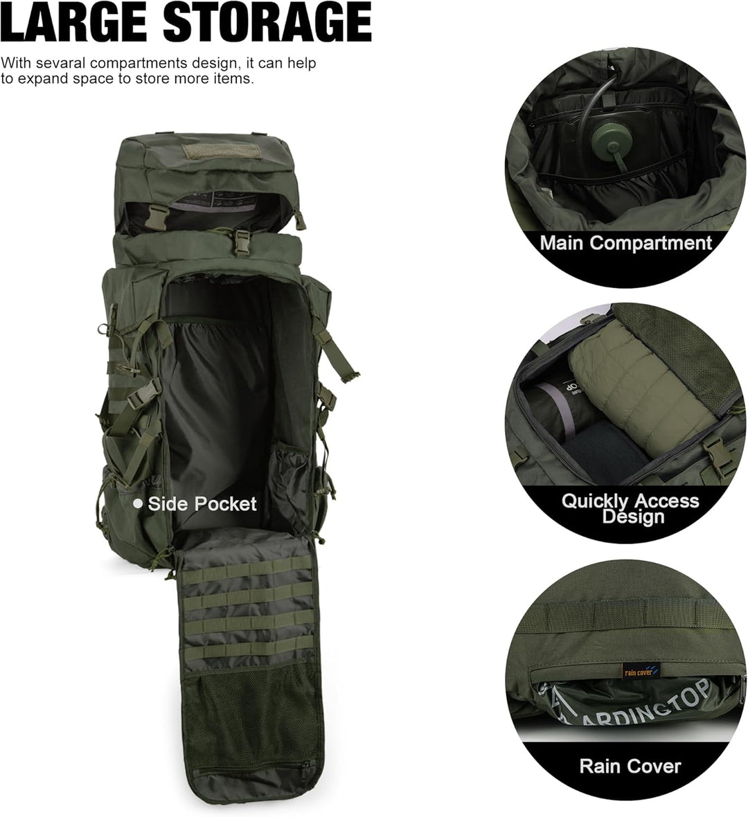 Mardingtop 70L Rucksack Wanderrucksack Trekkingrucksack Grosser Taktischer Rucksack Herren mit Regen