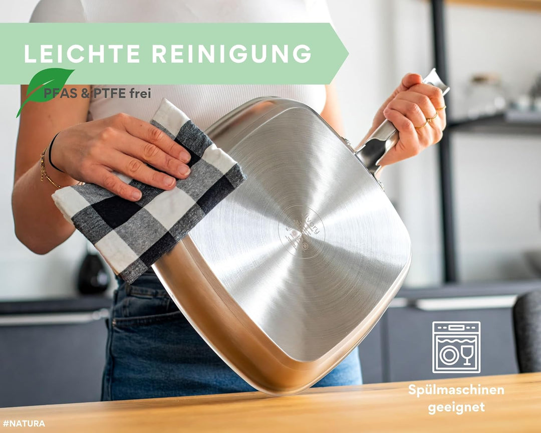DIVORY Grillpfanne gerillt Induktion 28 x 28cm, Steakpfanne beschichtet aus Edelstahl mit Keramikbes