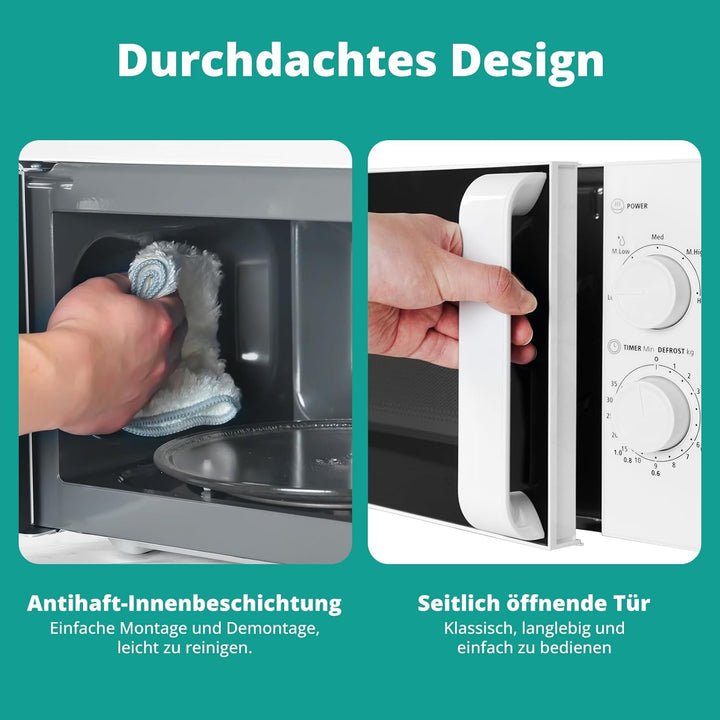 SMETA Mikrowelle 20L, 700W, Mikrowelle Klein, 5 Leistungsstufen, Auftaufunktion nach Zeit und Gewich
