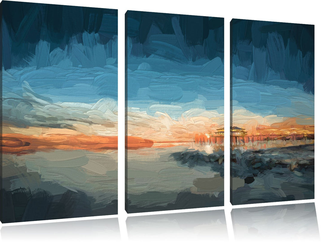 Pixxprint Timmendorfer Strand als Leinwandbild/Grösse: 3 Teilig (120x80) cm/Wandbild/Kunstdruck/fert