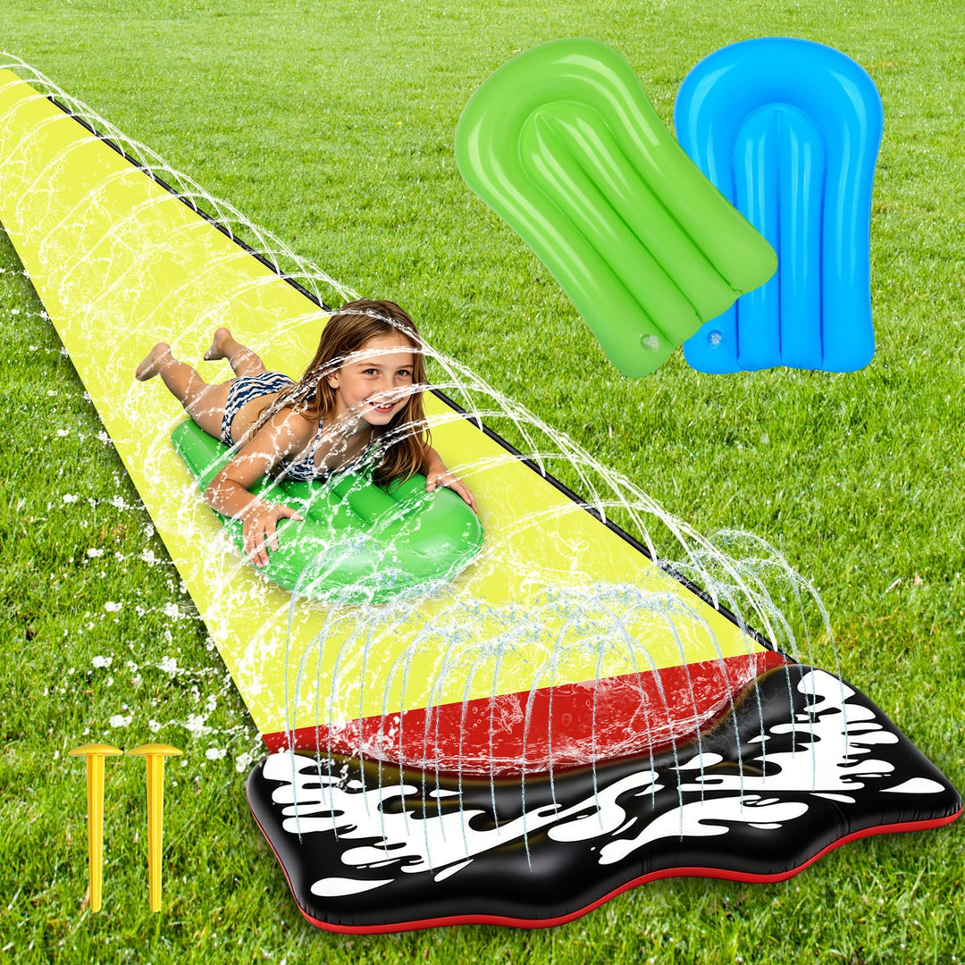Wasserrutsche Garten für Kinder, 480 * 71cm Wasserrutschmatte mit 2 Bodyboards, Wasserrutsche Kinder