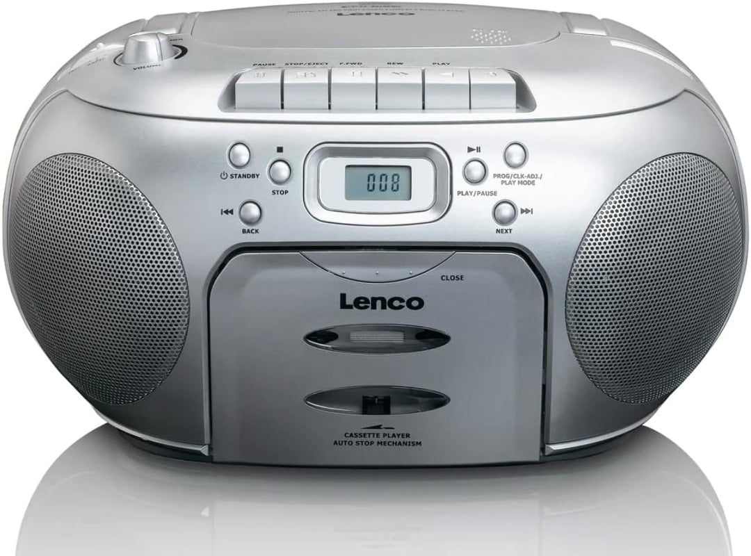 Lenco SCD-420 Silver Tragbares UKW-Radio mit Toplader CD-Spieler und Kassettendeck, LCD Display, Wie