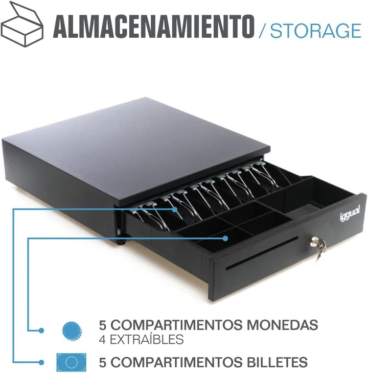 iggual - Geldkassette Abschliessbar IRON - 35 | Kassenschublade mit automatischer oder manueller Öff