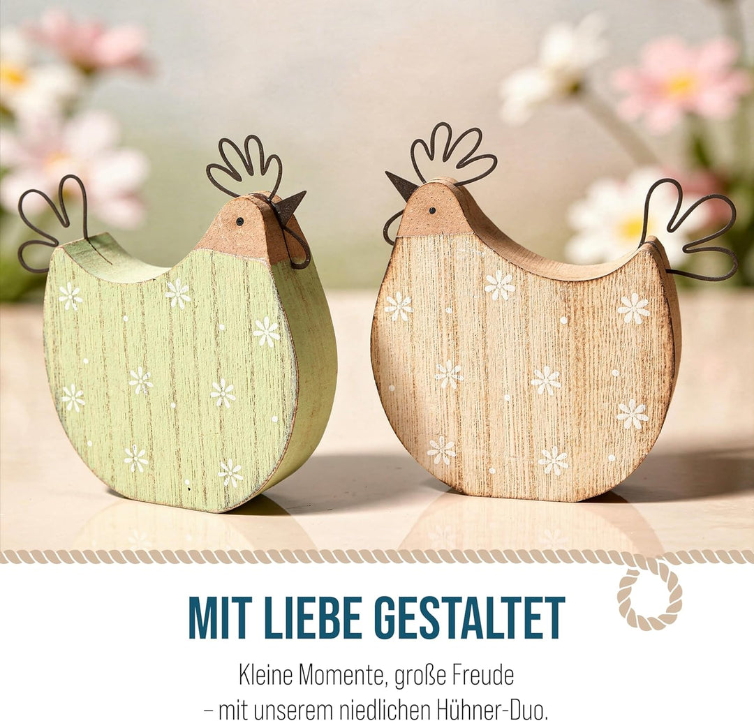 Logbuch-Verlag 2 Hühner Figuren Hahn + Henne grün braun Frühling Ostern Deko zum Hinstellen 12,5 cm