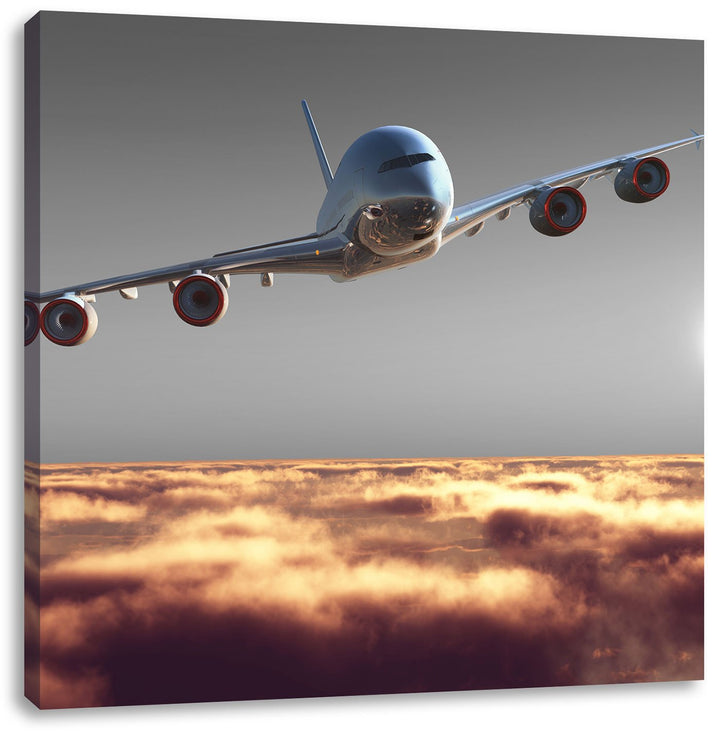 Pixxprint Flugzeug über Wolken 70x70cm Leinwandbild Wandbild Kunstdruck, 70x70