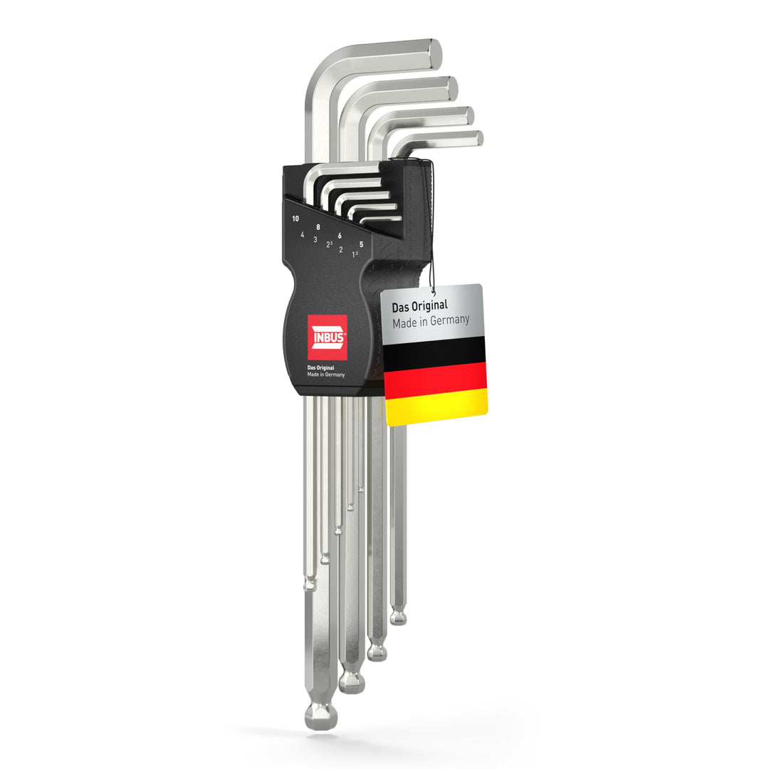 INBUS® 70167 Winkelschraubendreher Set 9tlg, 1.5–10mm, mit Kugelkopf — Made in Germany