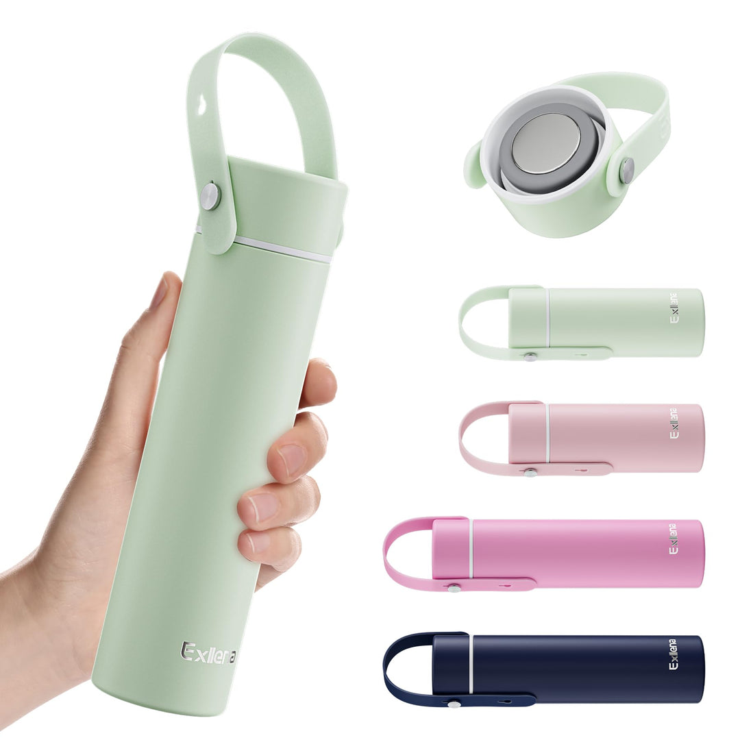 Exllena Trinkflasche Klein 300ml mit Verstellbarer Silikon-Griff – Mini Thermosflasche mit Edelstahl