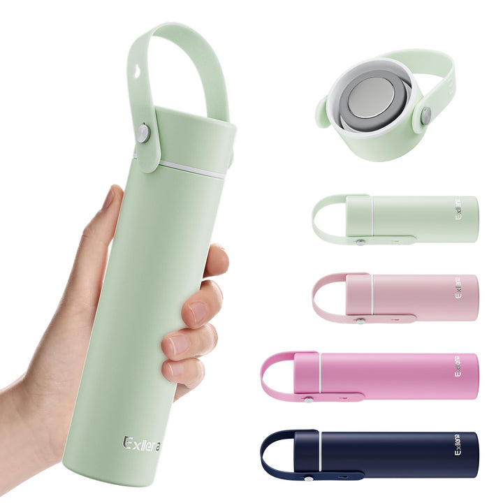 Exllena Trinkflasche Klein 300ml mit Verstellbarer Silikon-Griff – Mini Thermosflasche mit Edelstahl