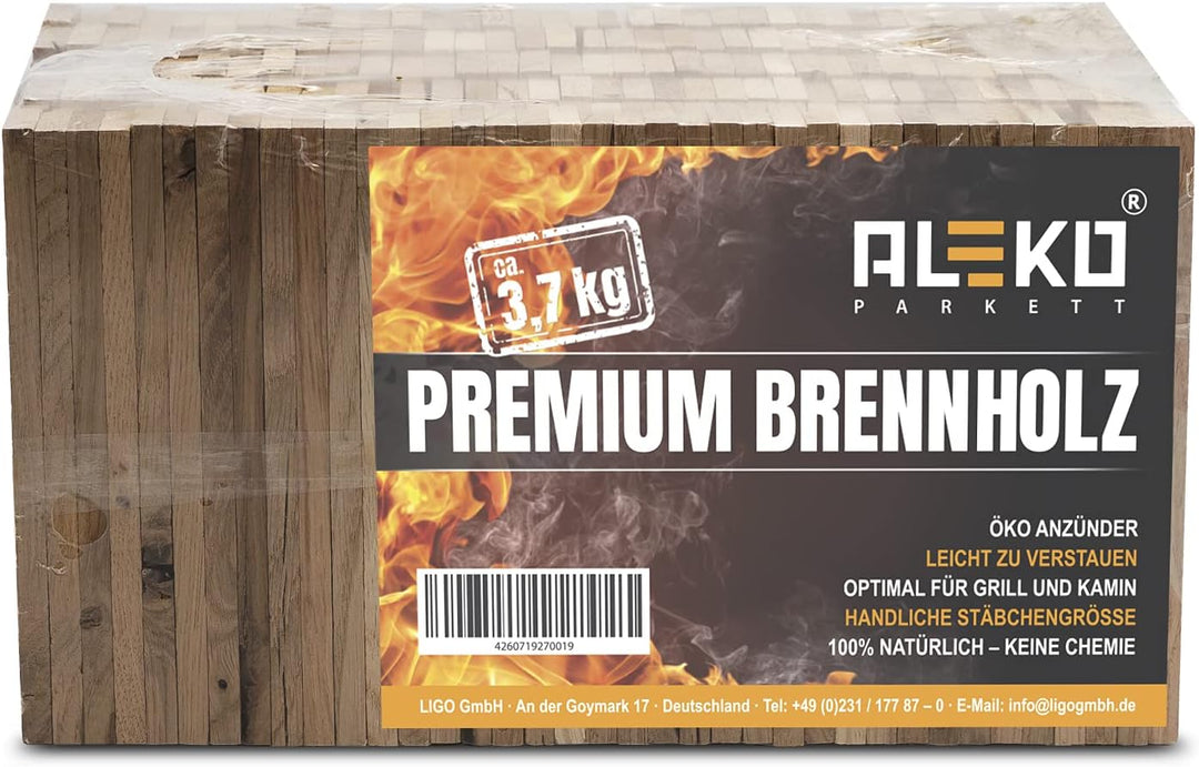 Aleko Premium 3,7 kg Brennholz BZW. Holzkohle - Anzünder aus Eichenholz, Bio Kaminanzünder, für Gril