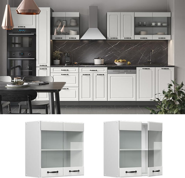 Vicco Küchenschrank Glas R-Line, Weiss Landhaus/Weiss, 60 cm Weiss Landhaus Hängeglasschrank 60 cm,