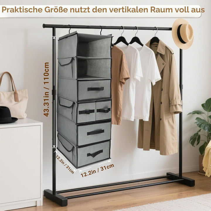 Aufhängende Regale mit 5 Schubladen und 3 Seitentaschen,Langlebiger Stoff hängende Schrank Organizer