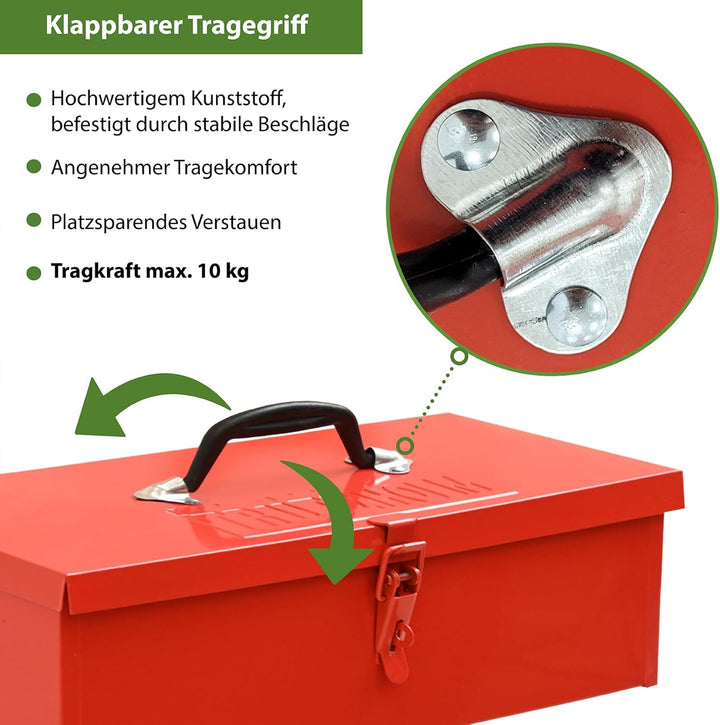 TRUTZHOLM Werkzeugkiste aus Stahl, klappbare Tragegriffe, universell einsetzbar (1 Fach Rot), 1 Fach