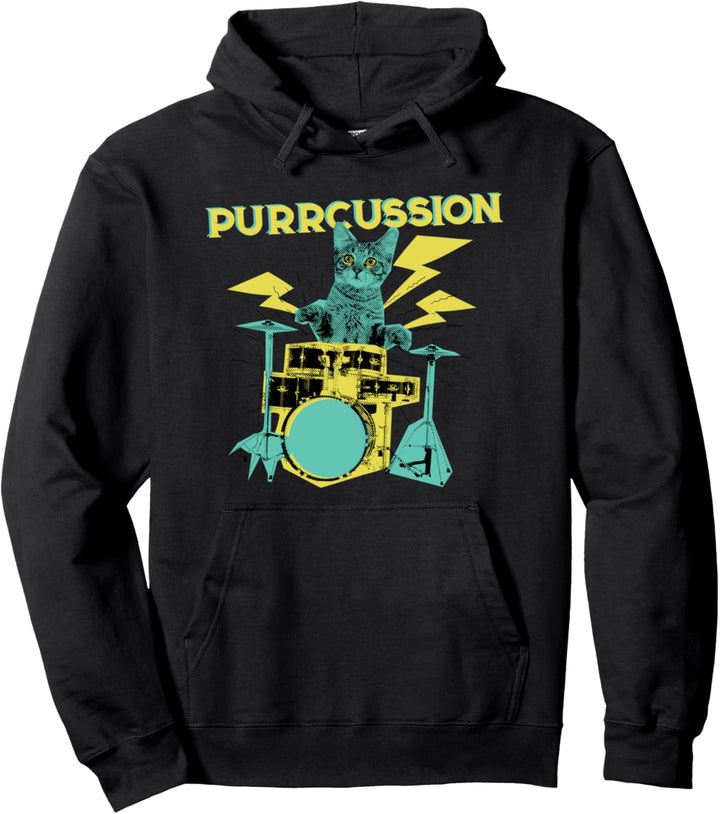 Funny Cat Playing Drum Drummer Percussion Purrcussion Pullover Hoodie