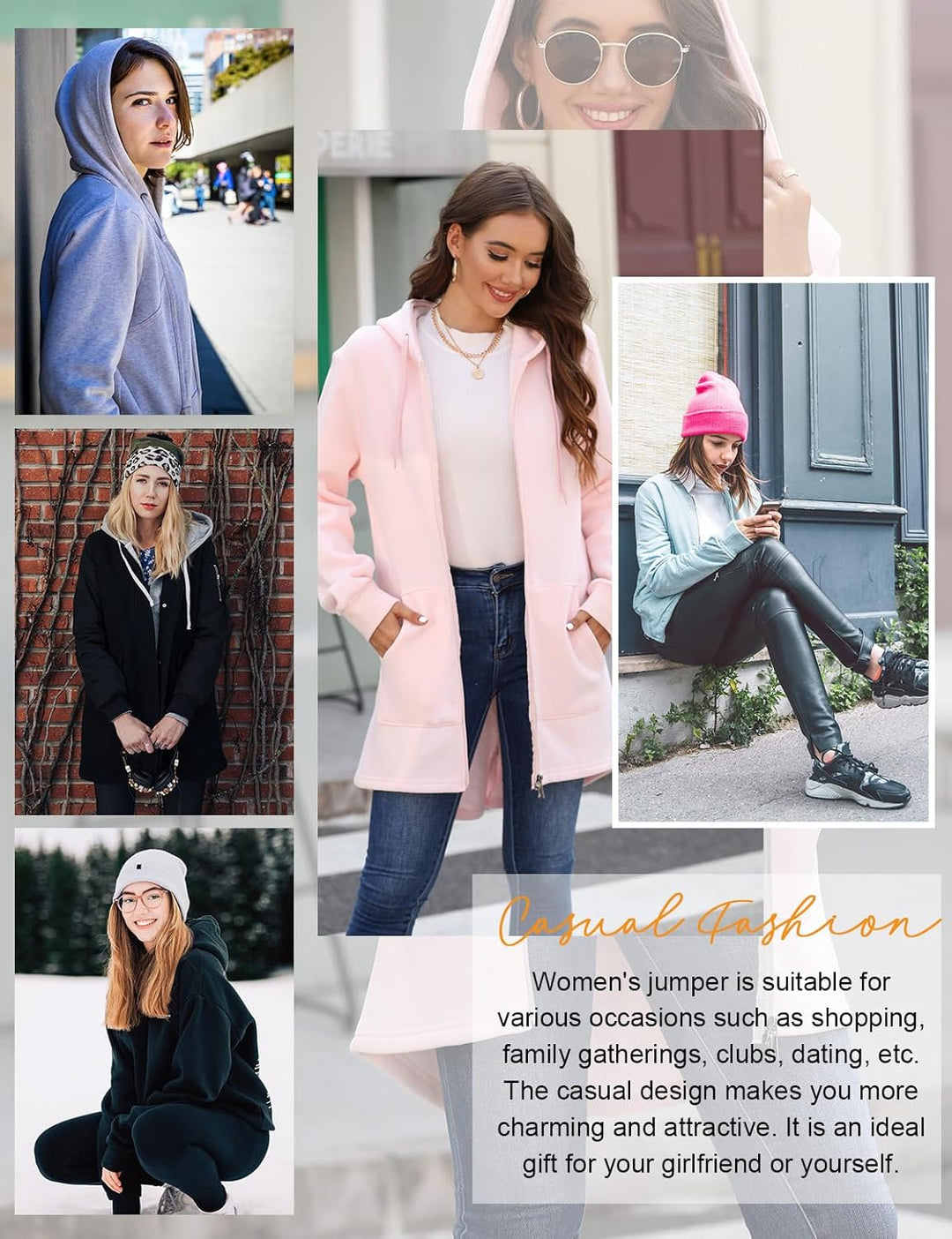 Tuopuda Damen Hoodie Jacke Oversize Reissverschluss Winterjacke Langarm Mantel Winter Warm Cardigan