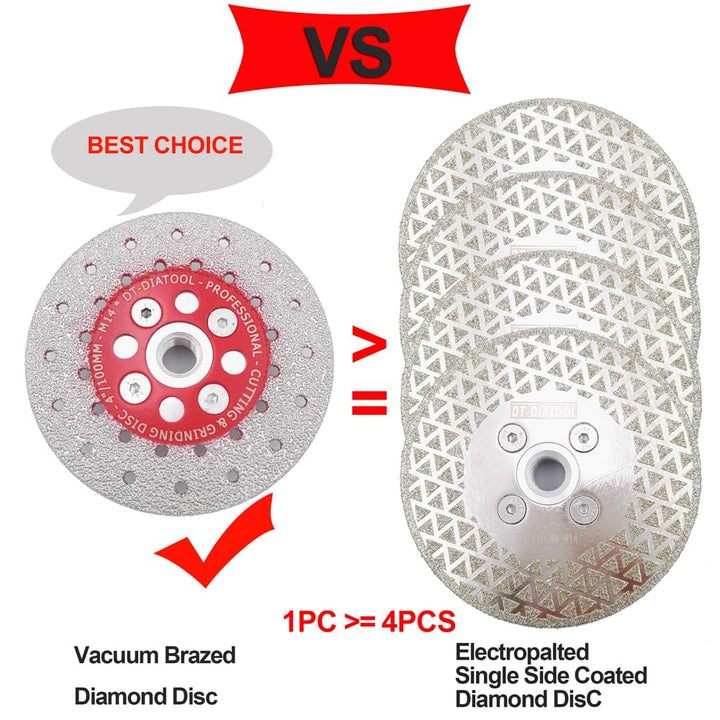 DT-DIATOOL Diamantscheibe 125 mm x M14 Vakuumgelötet Trennscheibe und Schleifscheibe für Granit Beto
