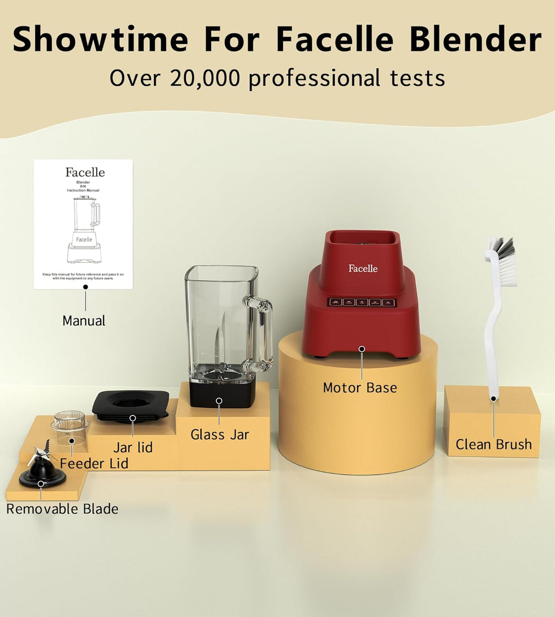 Standmixer, Facelle Mixer Smoothie Maker für Smoothies und Shakes, 1,6L Glasmixer mit Touchscreen 3+