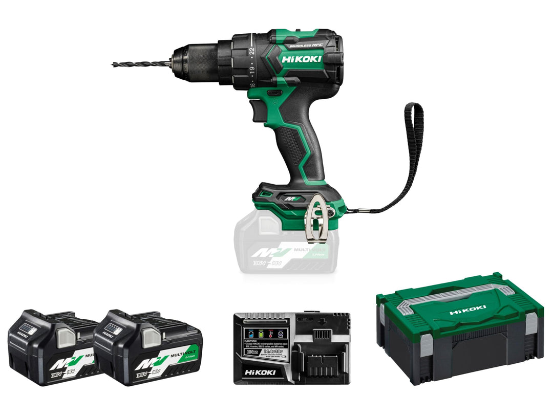 HIKOKI Akku Bohrschrauber DS36DCWRZ, Bohrfutterspannweite: 1,5-13 mm, (36V 2,5 Ah Akkus, Max. Festdr