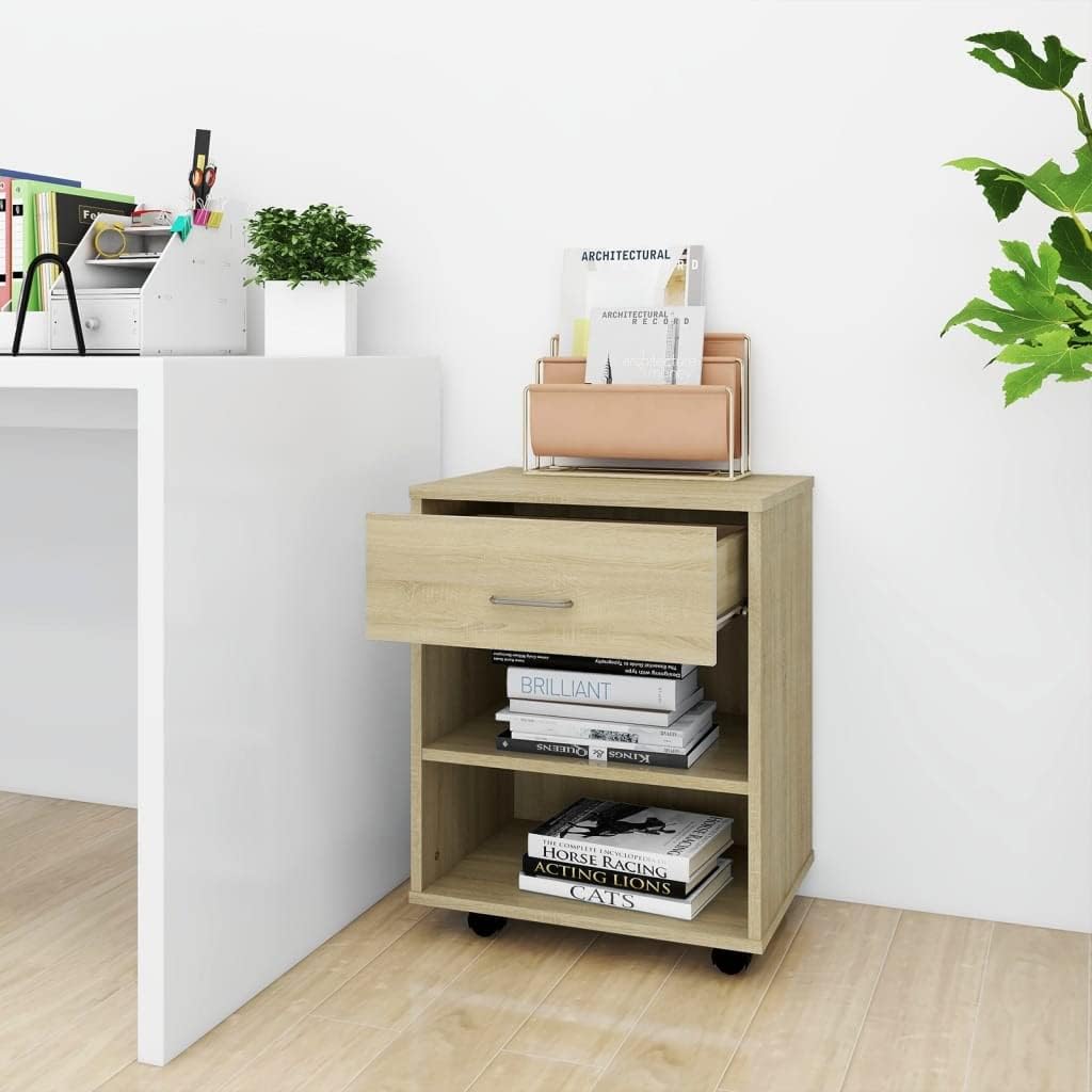 Mobiler Aktenschrank Lagerschrank aus Holzwerkstoff Beistellschrank mit Rollen für Wohnzimmer Schlaf