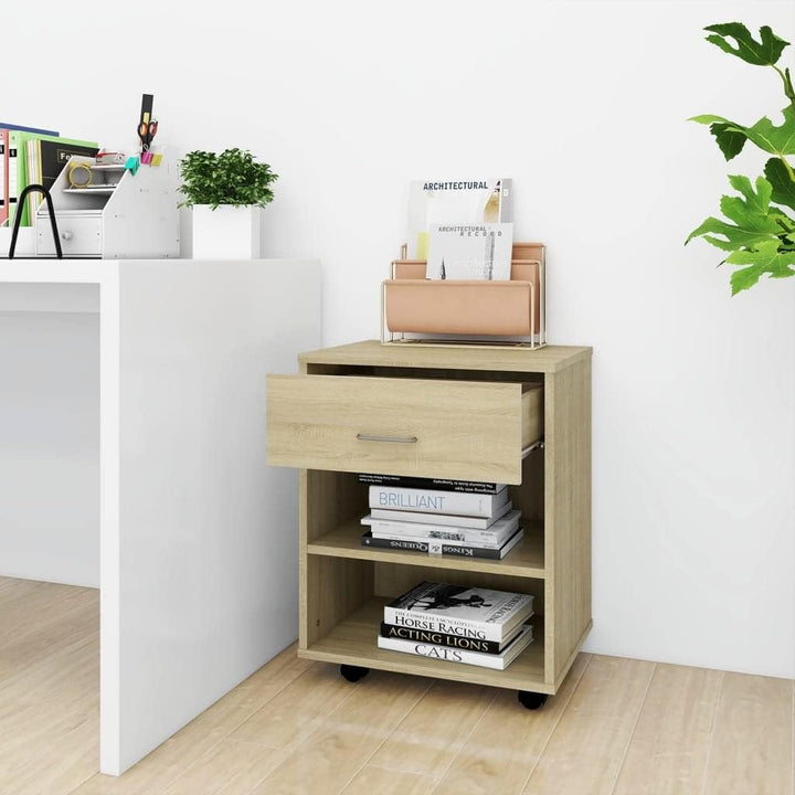 Mobiler Aktenschrank Lagerschrank aus Holzwerkstoff Beistellschrank mit Rollen für Wohnzimmer Schlaf