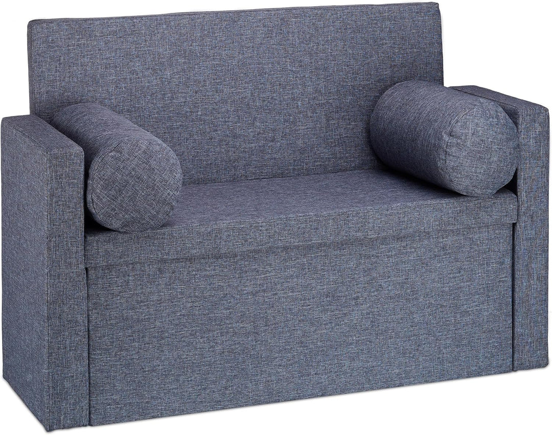 Relaxdays Sitzbank mit Lehne, 2 Kissenrollen, faltbar, Aufbewahrung, gepolstert, Flur, Sitztruhe 47