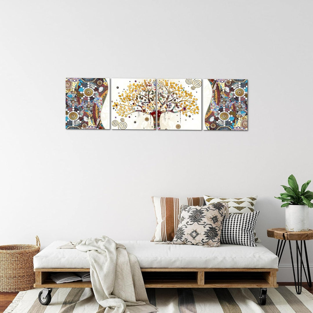 Runa Art Bilder Set 4 Teilig Gustav Klimt Baum des Lebens Wandbilder XXL Wohnzimmer 160 x 50 cm Bunt