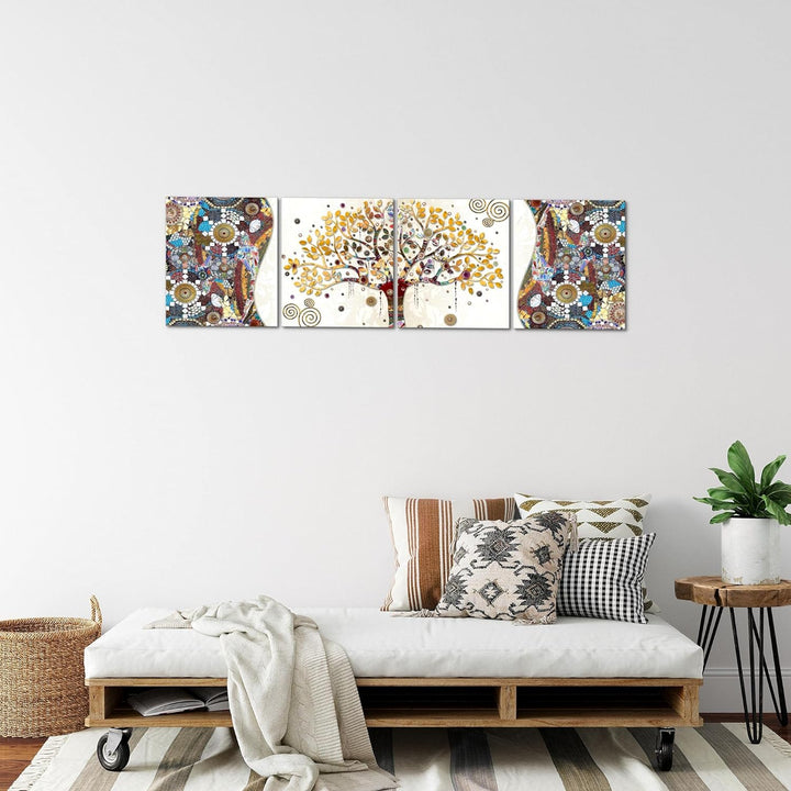 Runa Art Bilder Set 4 Teilig Gustav Klimt Baum des Lebens Wandbilder XXL Wohnzimmer 160 x 50 cm Bunt