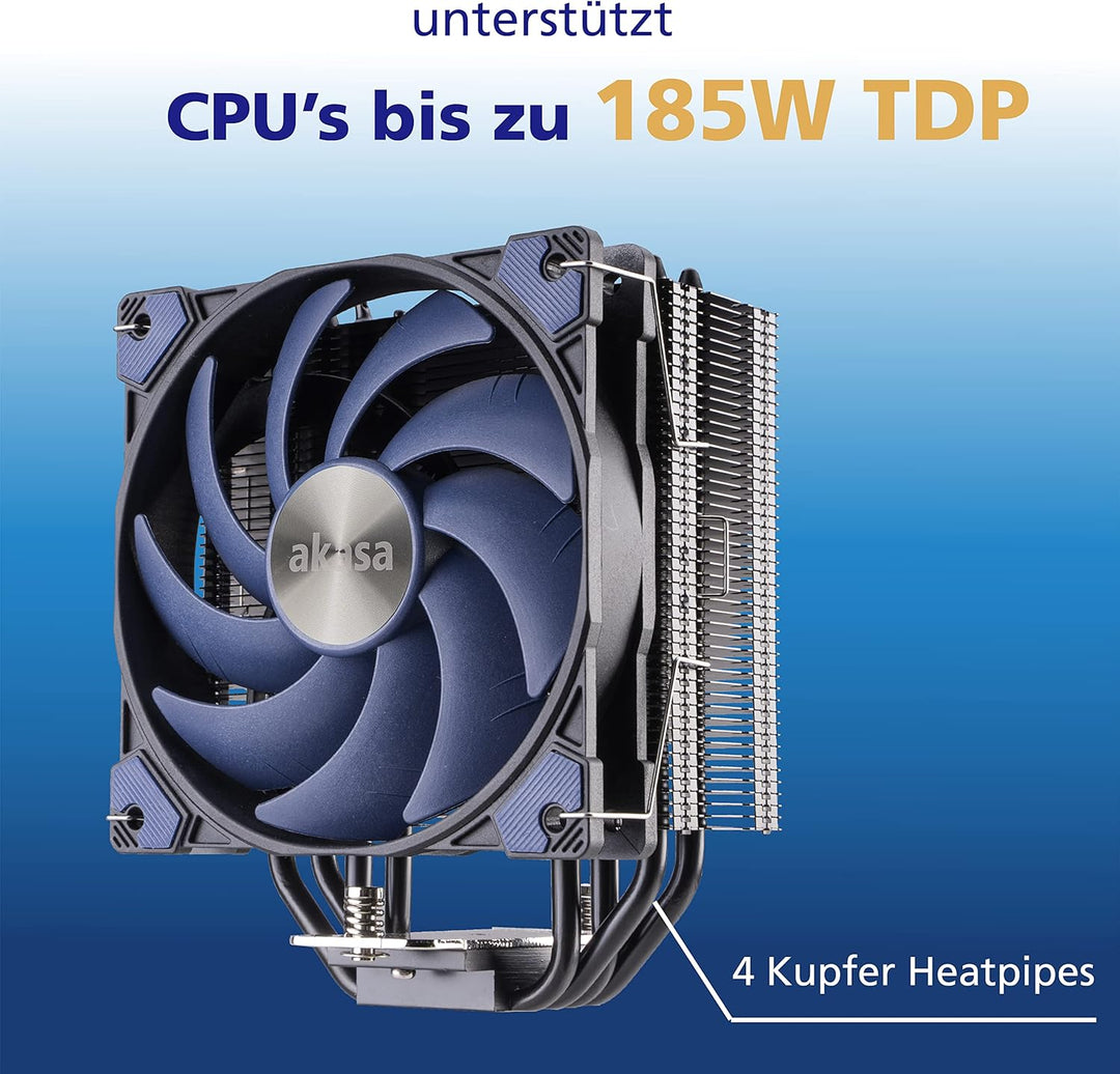 Akasa Alucia H4, CPU Kühler mit 120mm PWM Lüfter, 4 Kupfer Heatpipes Prozessorlüfter, 185W TDP, inkl