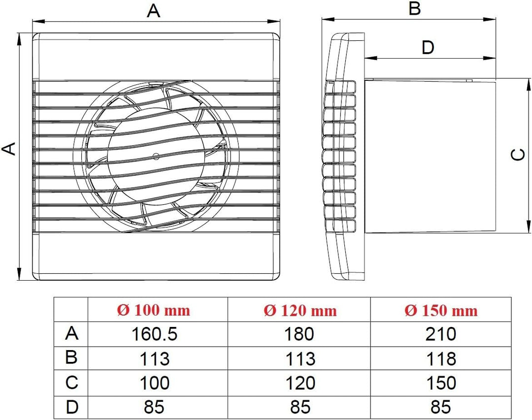 Lüfter Raum innen Ventilator Kleinraum WC Bad Küche 100mm 10 cm mit Zugschalt...