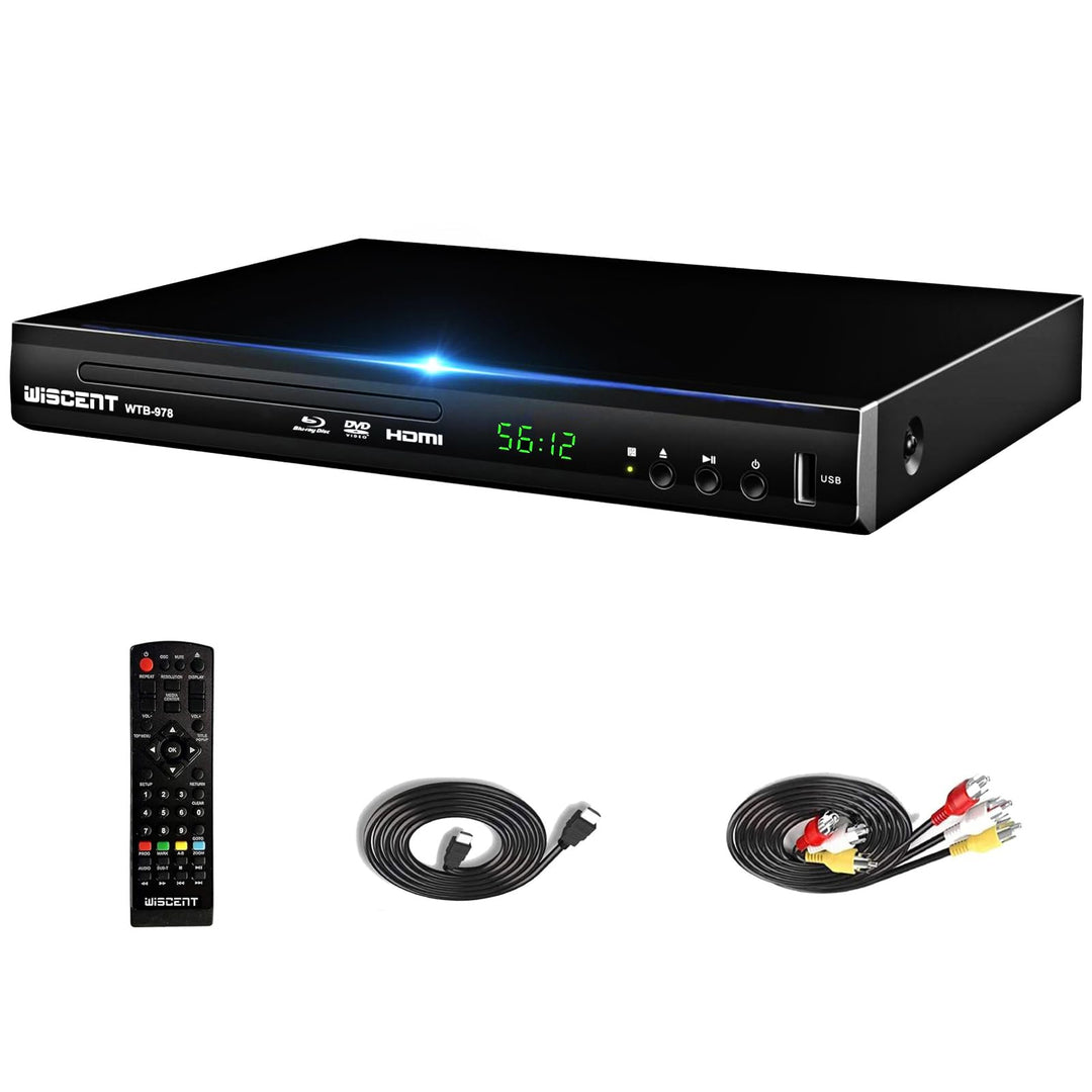 Blu-Ray Player für TV, WISCENT DVD Player mit Koaxial/HDMI/AV/Ausgang, USB-Eingang, Alle DVDs und Re