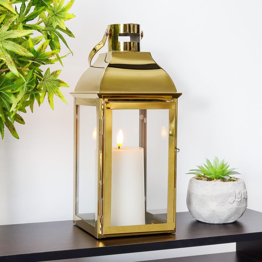 JHY DESIGN Edelstahl-Laternen für Kerze, 31,5cm hohe Kerze Laternen mit gehärtetem Glas Outdoor-Late