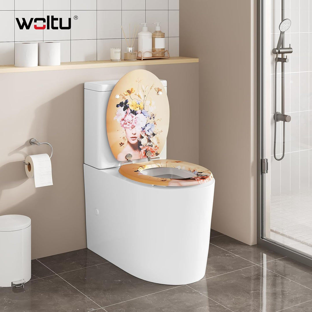WOLTU Toilettendeckel mit Absenkautomatik MDF, Toilettensitz Klodeckel Klobrille WC Sitz O-Form mit