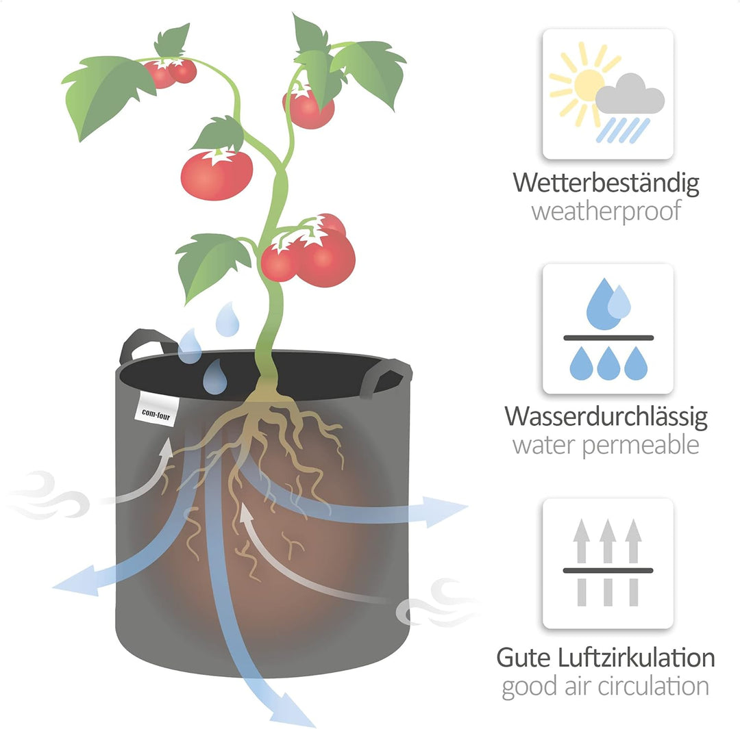 com-four® 5X Pflanzsack je 60 L für Kartoffeln - Tomaten-Kübel mit Griffen - Pflanztasche - Pflanzto