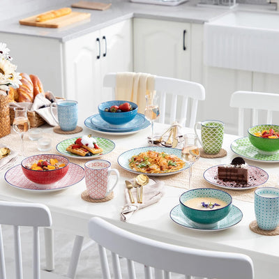 Tafelservice porzellan, vancasso Tafelservice bunt, MACARON 32 teilig Geschirrset, mit je 8 Speisete