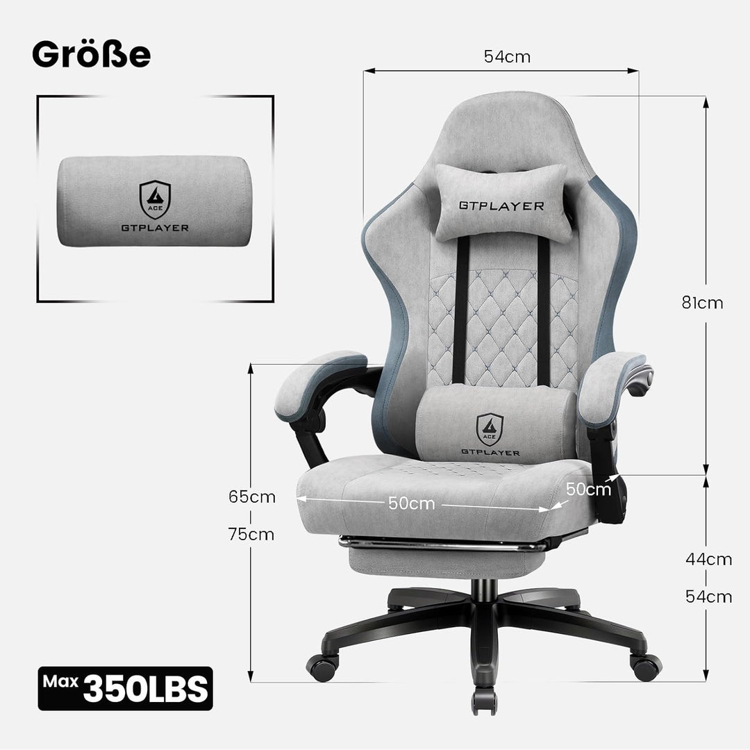 GTPLAYER Gaming Stuhl Stoff, Gaming Sessel mit Taschenfederkissen, ergonomischer Drehstuhl, Gamer St