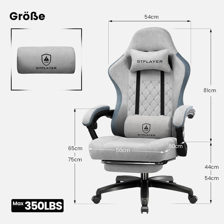 GTPLAYER Gaming Stuhl Stoff, Gaming Sessel mit Taschenfederkissen, ergonomischer Drehstuhl, Gamer St