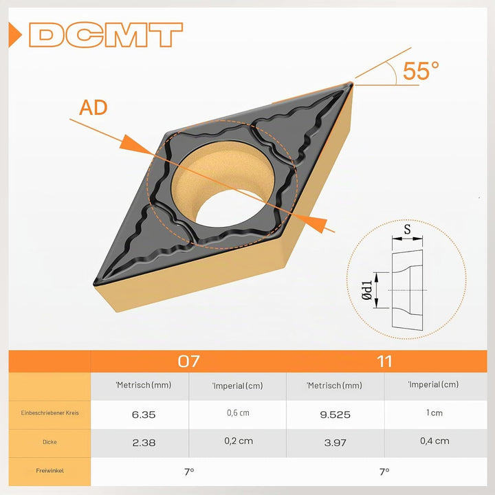 Dreh-Wendeschneidplatte DCMT 070204 DCMT21,51 zum Drehen von Stahl, CVD-beschichtete, 10 Stück DCMT0