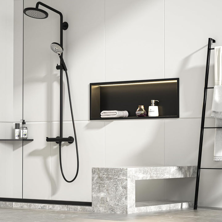 Wandnische Dusche Edelstahl mit LED Streifenlicht, 90 cm x 30 cm, Wasserdicht - Keine Fliesen Erford