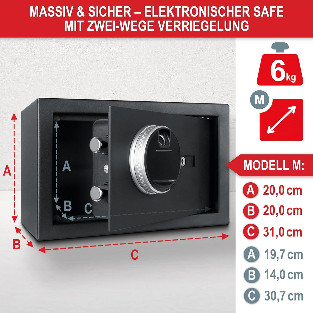 ONBEST elektr. Tresor, Safe mit Fingerabdruck, Zahlen code & Schlüssel – Safe aus Stahl mit 2 Schlie