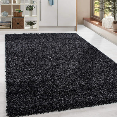 HomebyHome Teppich Wohnzimmer Shaggy Hochflor Anthrazit Läufer 60x110 cm Einfarbig Design - Flauschi