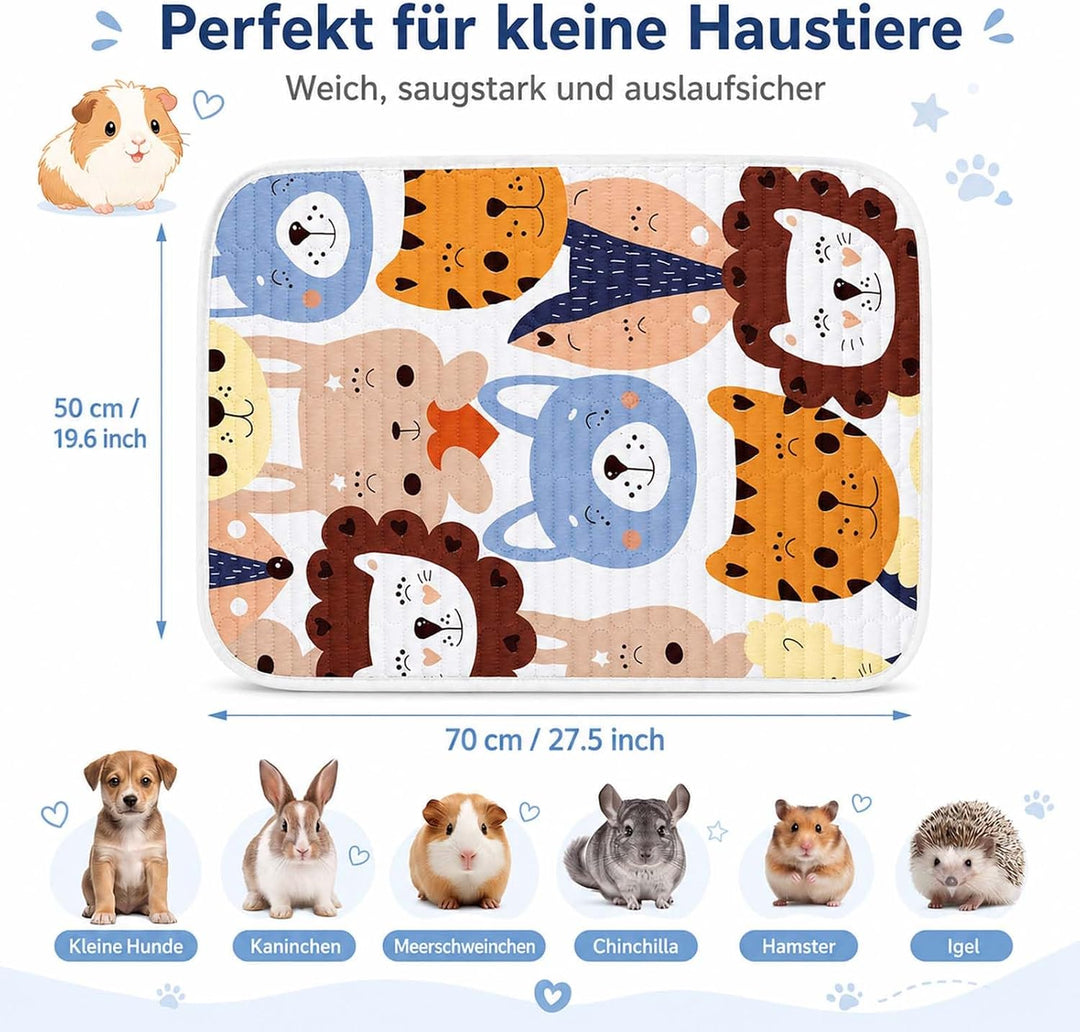 4 Stück 70 x 50 cm Pipipads für Meerschweinchen, auslaufsicher | waschbar, saugstark, wiederverwendb