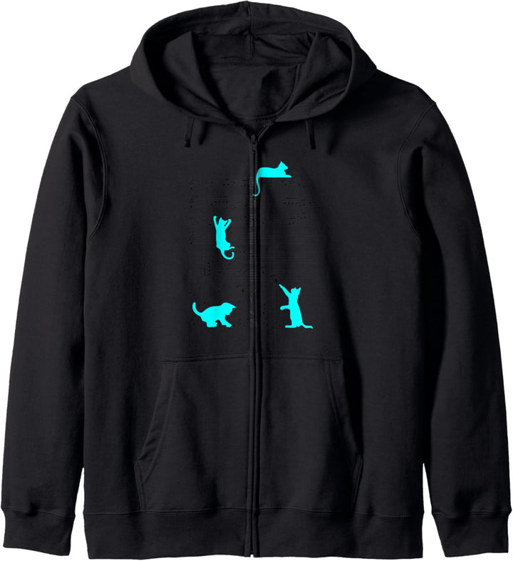 Niedliche Katze Musiknote Musiker Blau Kapuzenjacke