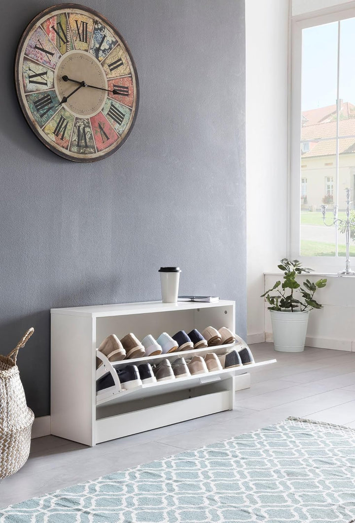 Wohnling Schuhbank Split mit Sitzfläche Weiss Schuhkipper Holz 80 x 47 x 24 cm, Flurbank klein gesch