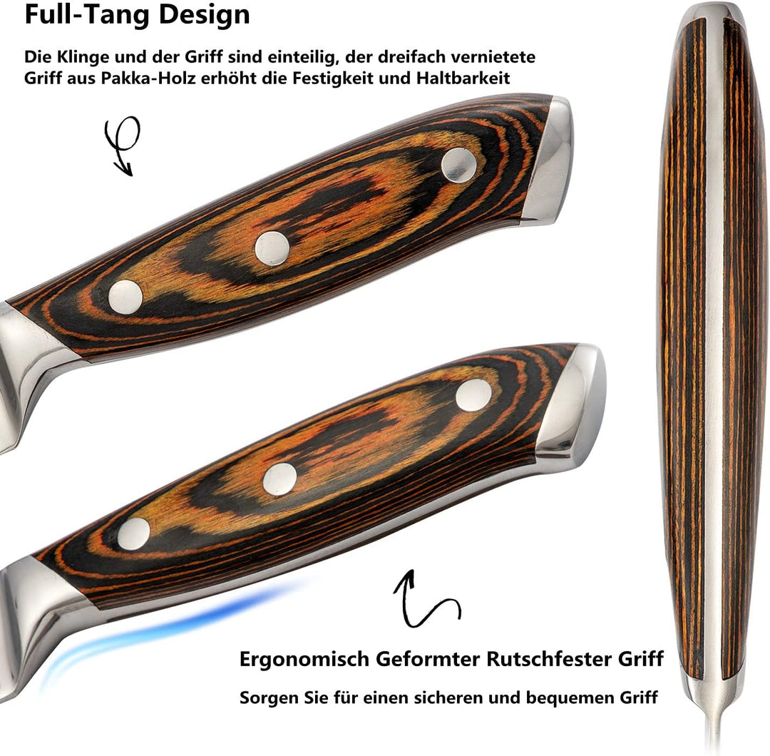 HOBO Messerset, Messerblockset 15 Stück, Küchenmesserset mit Santokumesser Kochmesser Brotmesser Sch