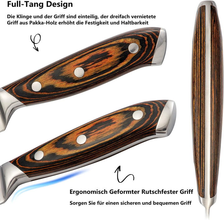 HOBO Messerset, Messerblockset 15 Stück, Küchenmesserset mit Santokumesser Kochmesser Brotmesser Sch